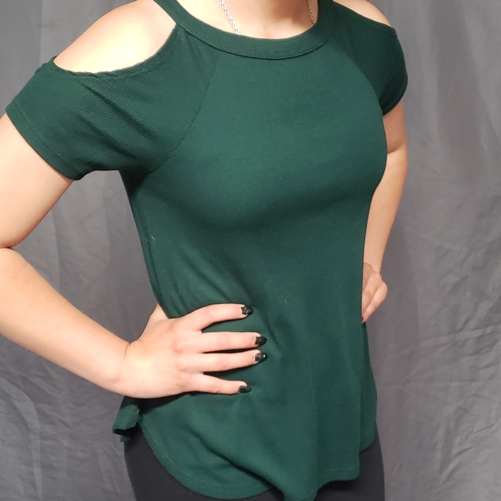 Emerald Green Shoulder Cuttout Top